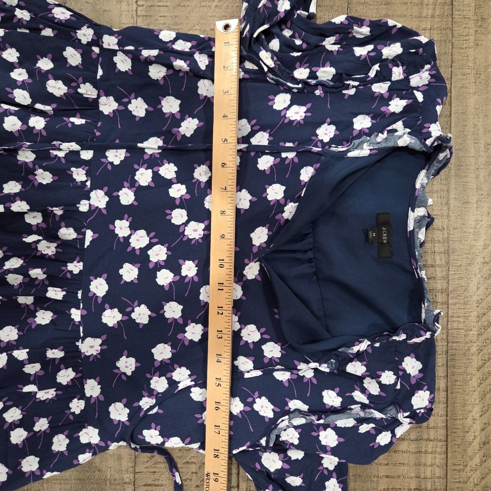 J.Crew Navy Blue/White/Purple Tie-Neck Tiered Dress Scattered Peony Print Medium - Picture 6 of 7